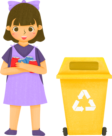 Cute Girl Trowing Garbage In Trash Bin