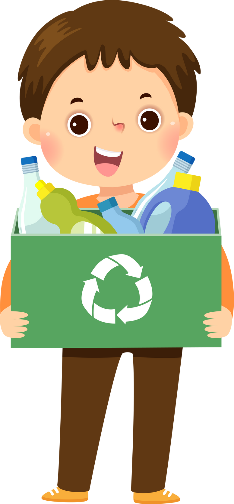 Boy Holding a Box of Recyclables